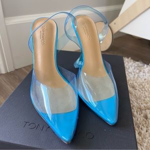 Tony Bianco blue vinylite heels